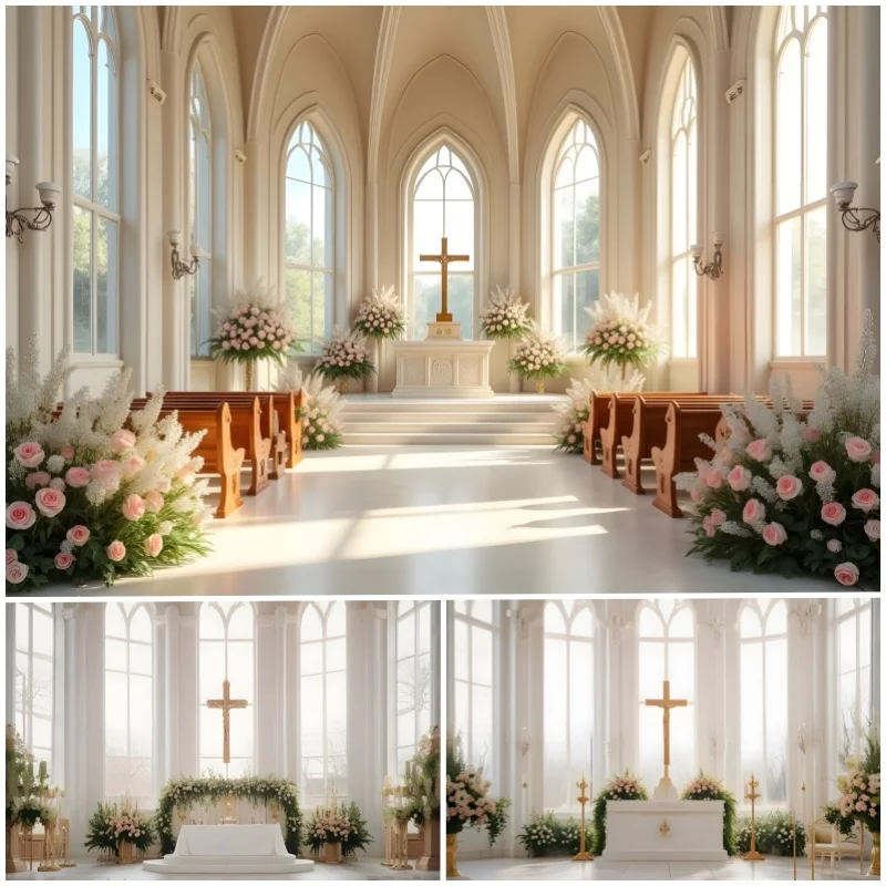 White Church Christian Birth of Jesus Backdrop Photography Holy Cross Easter Party Decor Background Photozone Photo Studio Props