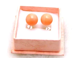 Qingmos Fashion 10mm Round Natural Pink Coral Earring for Women with Genuine Stone Jewelry Antique Silver Plated Stud Earring