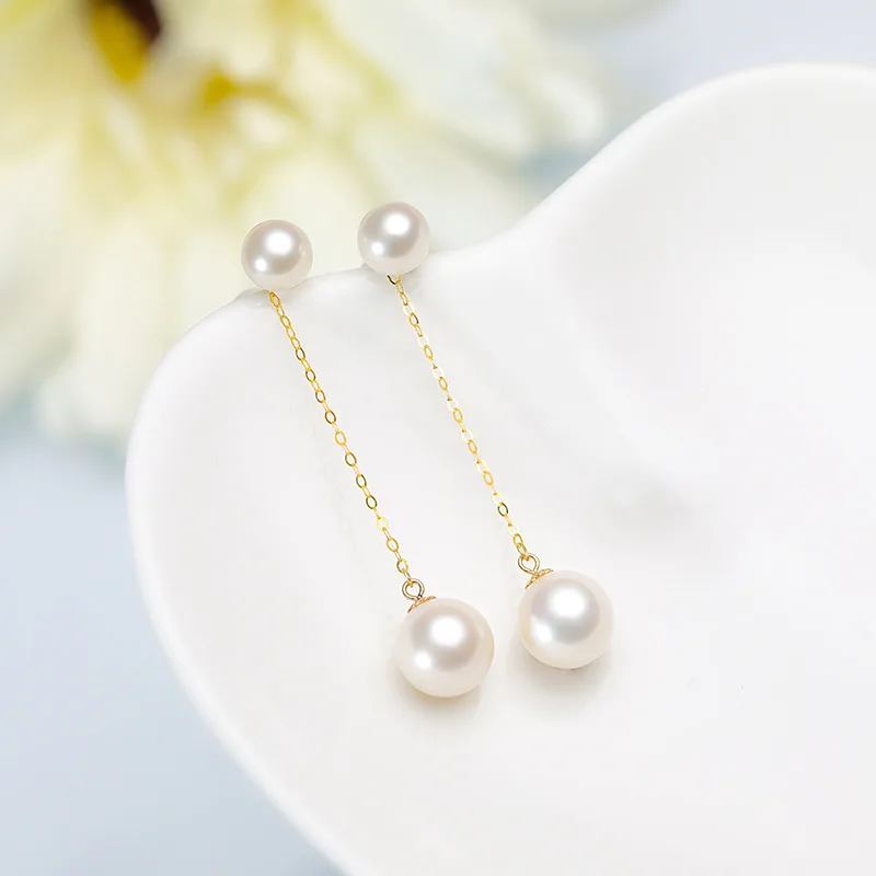 

Shining Real 18k Gold Pearl Tassel Ear Line for Woman High-quality Luxury AU750 Earring Party Banquet Jewelry