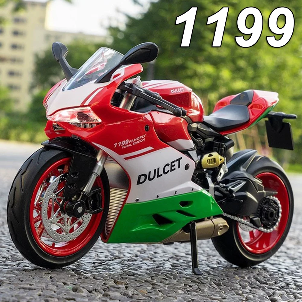 

1: 12 1199 HP4 литая под давлением модель мотоцикла из сплава, игрушки, переднее колесо автомобиля, рулевое управление, звуковой свет, миниатюрный автомобиль, подарок другу на день рождения