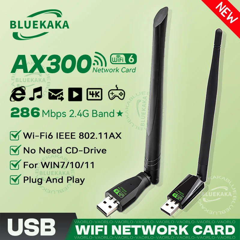 WIFI 6 802.11AX USB WiFi Wireless Adapter AX300 Network Card 2.4G Wi-Fi Mini Dongle Receiver For PC/Laptop Win7/10/11 Drive Free