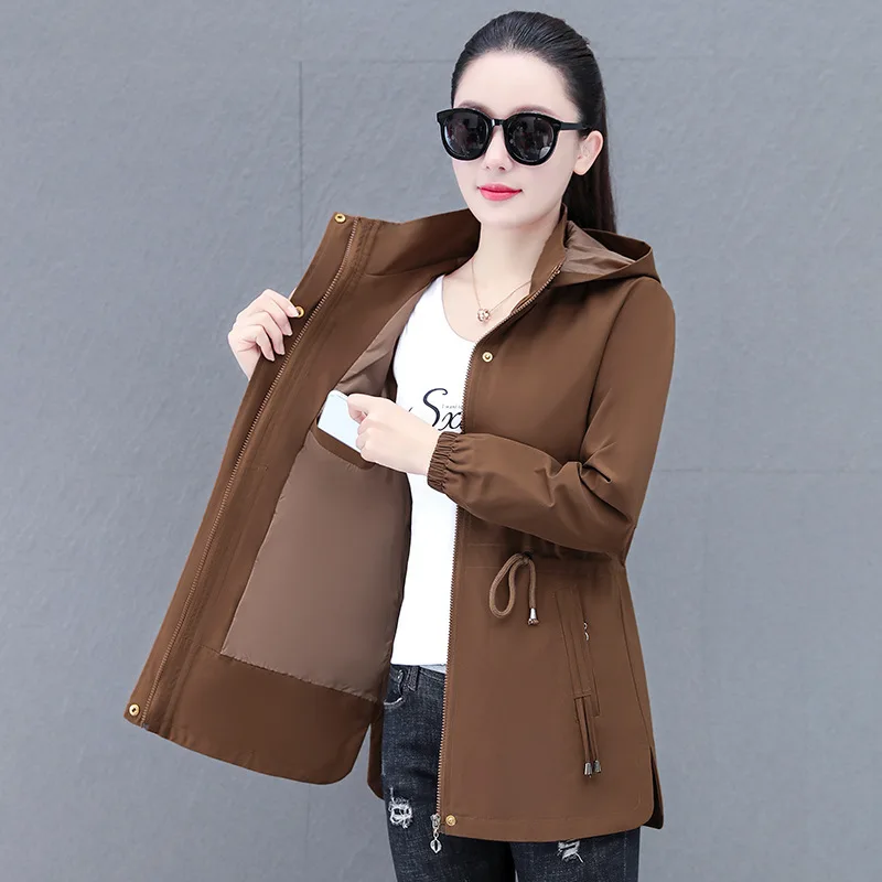 

Fashion New Women's Windbreaker Mid-length Spring Autumn Detachable Hooded Trend Coats Patchwork Jackets Solid Slim Casual Tops