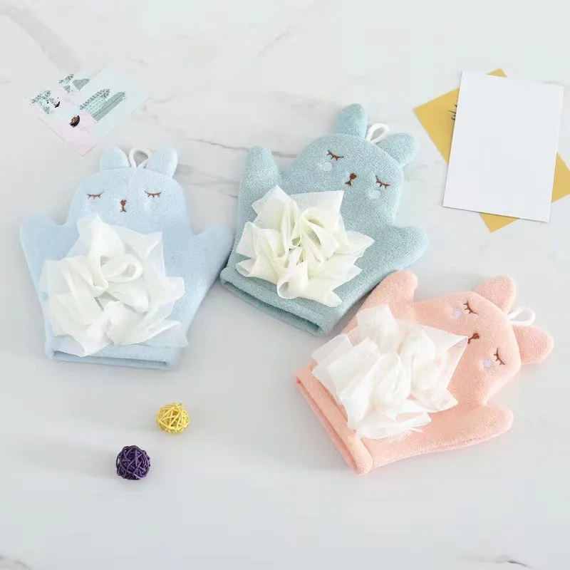 Guanti da bagno per bambini in cartone animato asciugamano da bagno in cotone per bambini spazzole da bagno per animali carini comodi accessori da bagno in spugna per doccia
