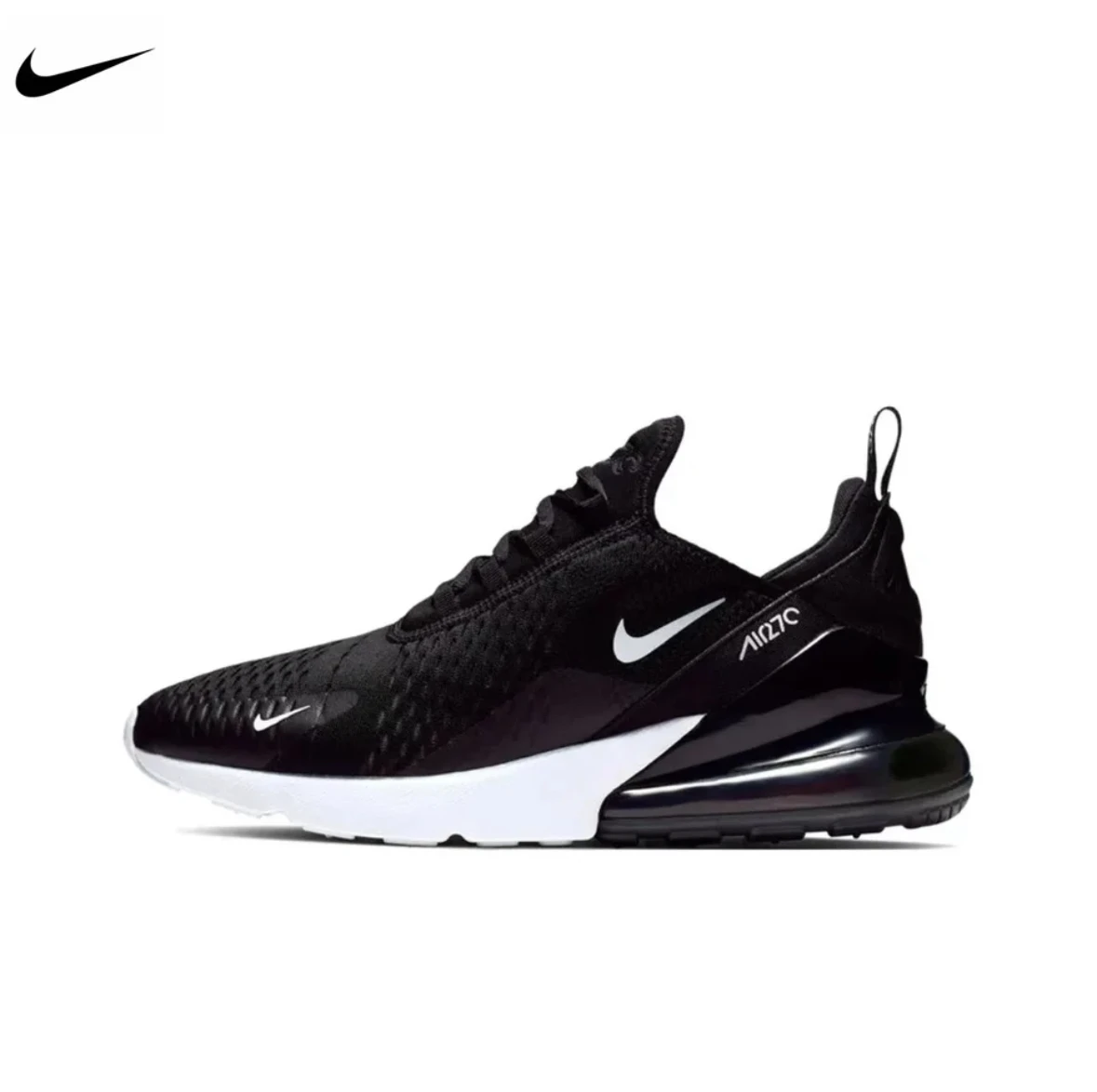 Nike-Air Max 270 Mesh Absorption Antidérapant, Chaussures de Course Unisexes à Coussin d\'Air Bas, Noir et Blanc