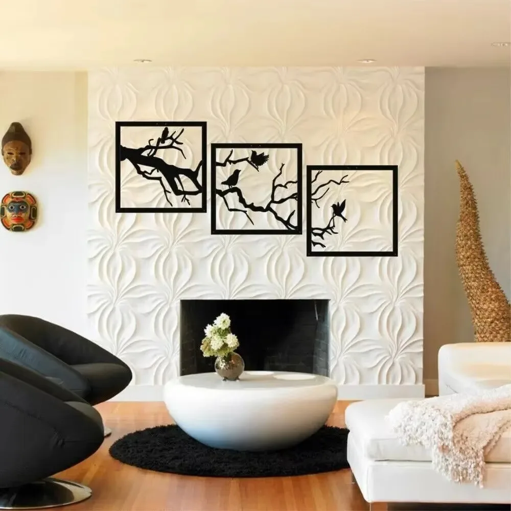 Gorgeous Black Iron Birds on Branch Wall Art Set - Elegant Metal Wall Hangings for Home Décor, Wall Sculptures.