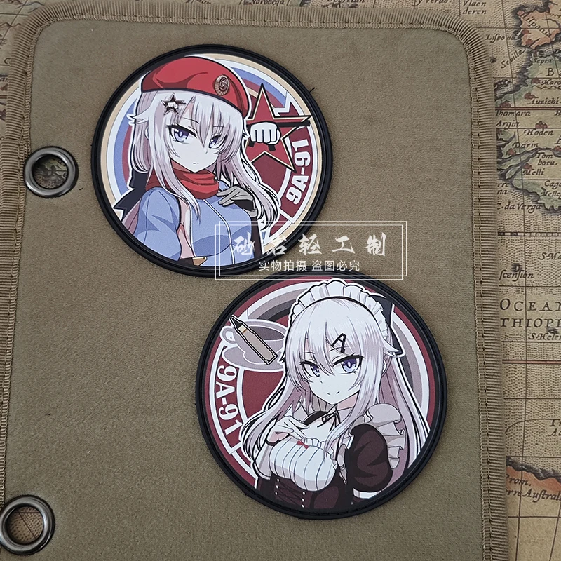 1 Pair Girls Frontline 9A-91 Tactical Morale Anime Hook&Loop Patches for Clothing PVC Gun Girl Military Armband Backpack Badges