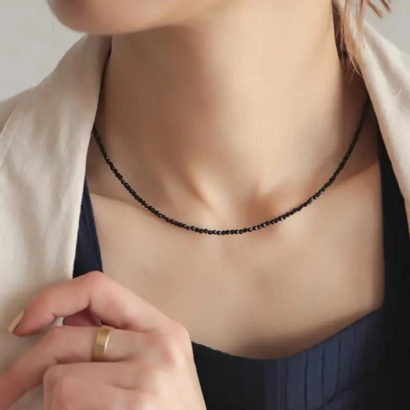 Fashion 2-3mm Faceted stone beads Necklace bracelet Pink Quartz Crystal zircon amethyst Choker Men Female Jewelry Party Gift