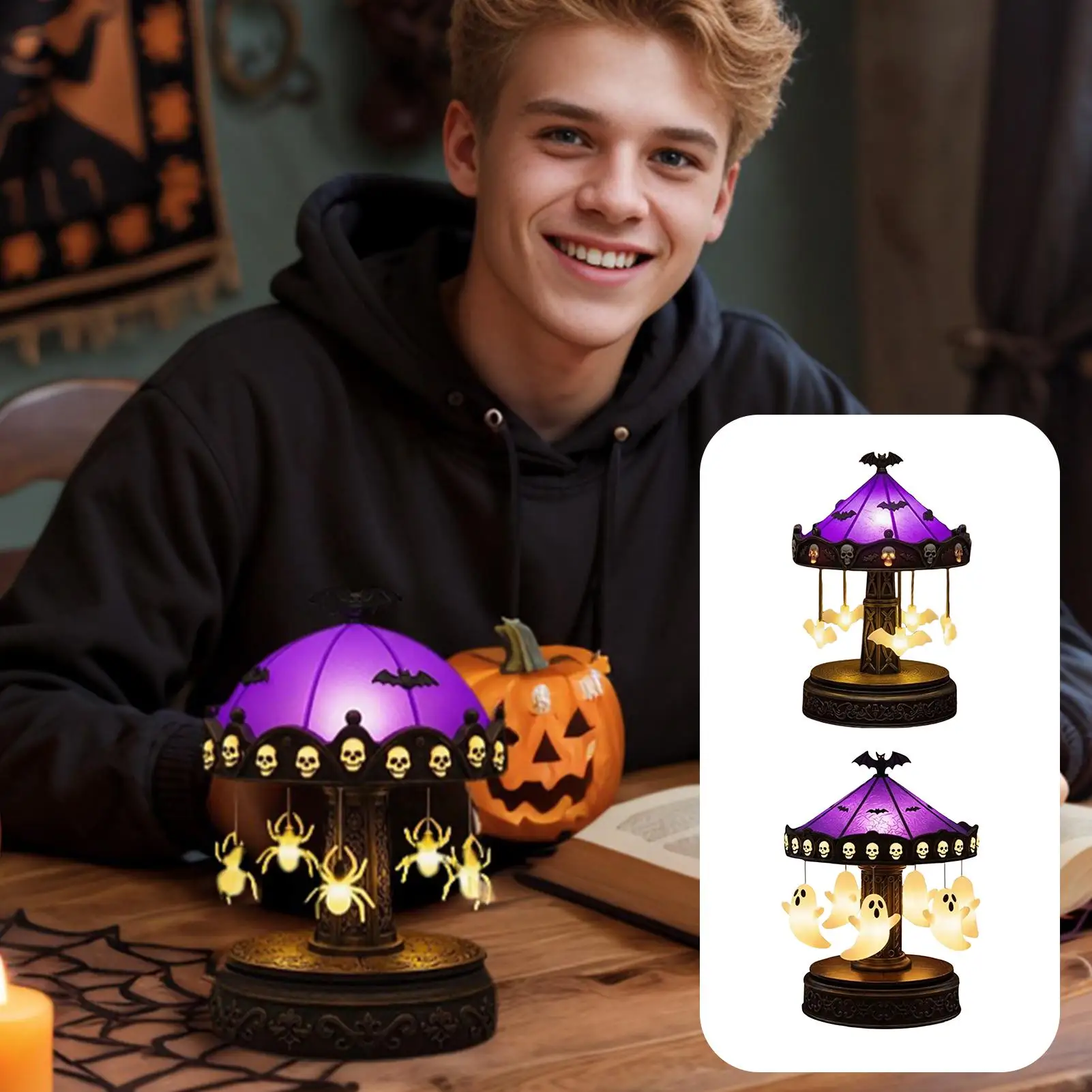 Halloween Light Up Ghost Spooky Carousel Ghost With Light For Table Scary Halloween Decoration Eerie Home Accents For Festival