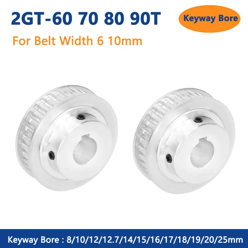 

1pc 2GT Timing Pulley 60 70 80 90 Teeth GT2 Synchronous Wheel for Belt Width 6/10mm Keyway Bore 8 10 12 12.7 14-25mm Pitch 2mm