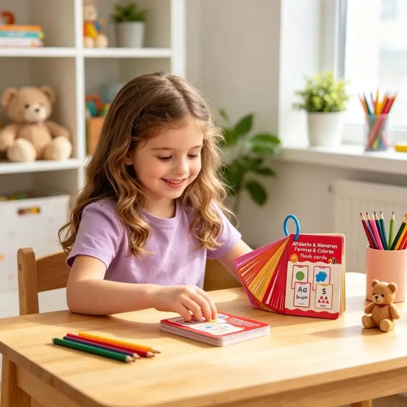 Spanish Flash Card for Kids Ages 3-6, 78 Basic Words Across Letters, Number, and Colors in a Ring-Bound 40-Card Set H8WD