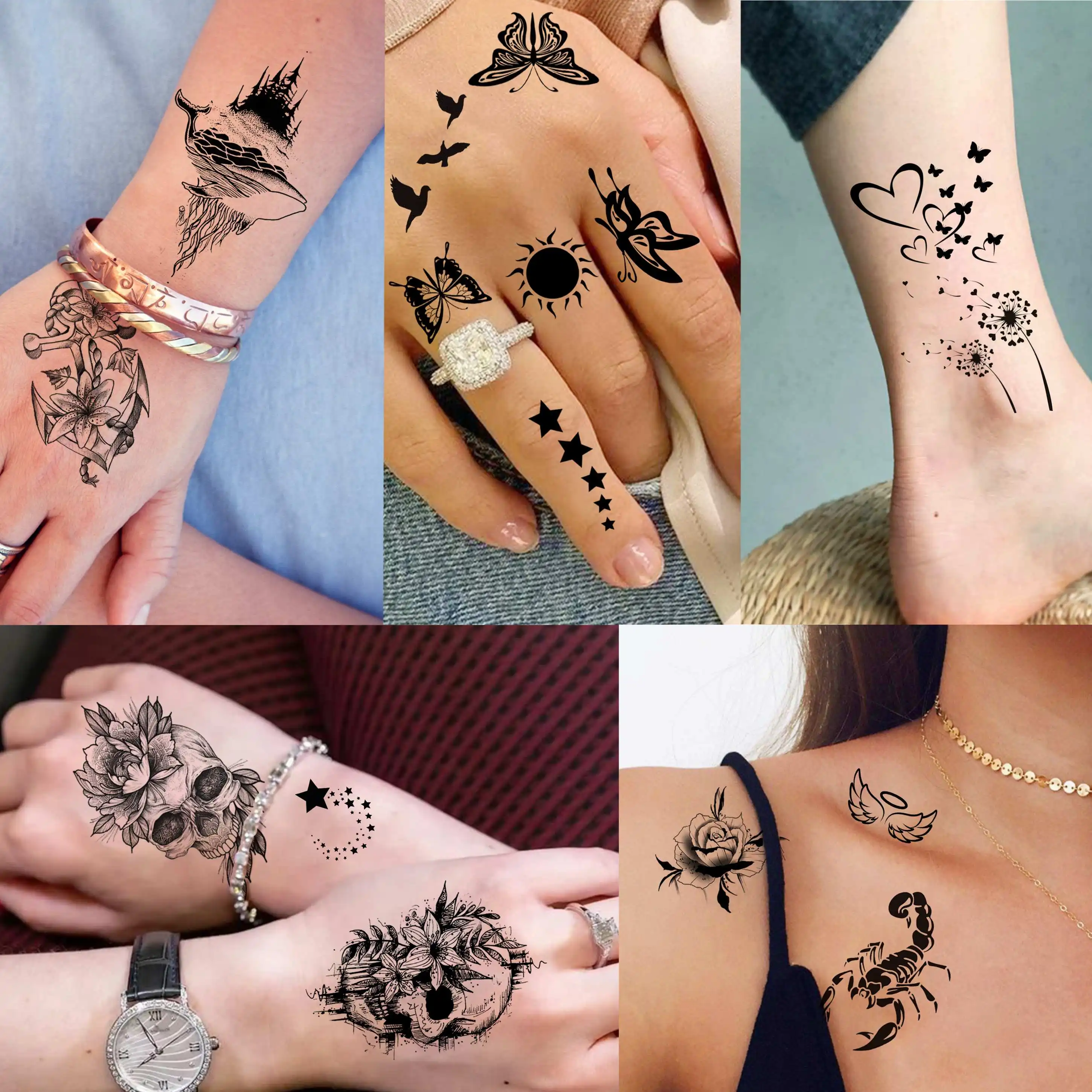 52 ورقة إبداعية سوداء صغيرة على شكل تاج إنفينيتي مثلث تاتو مزيف للرجال والنساء حروف نجوم واقعية للكبار مؤقتة #2