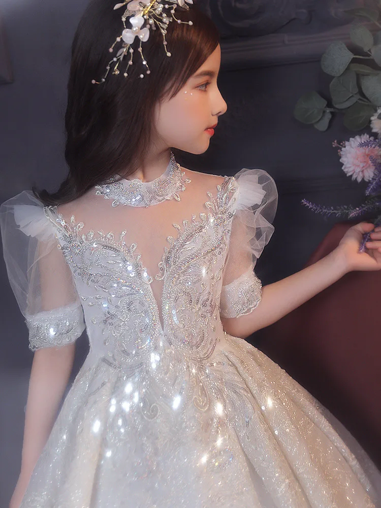 

Детское торжественное платье, платье принцессы, 2024, модное вечернее платье для девочек, пышное вечернее платье с цветочным узором для девочек на день рождения, весна для выступлений на фортепиано