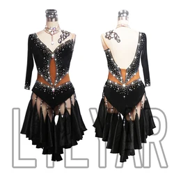 Latin Dance Competition Performance Adult Customized High-End Black Flash Diamond Vertical Cut Cut-Out Dance Dress