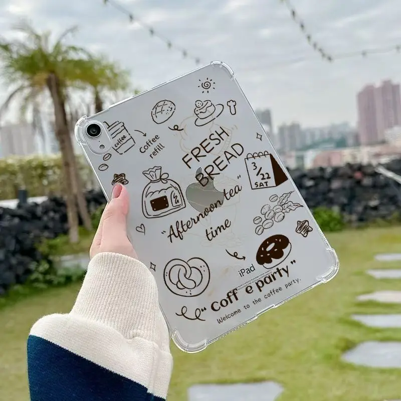 Cartoon Four Corner Airbag iPad Case For iPad Pro 11 13in 2025 iPad Pro 12.9in Air7 10th 11th M4/5 MINI Clear Protective Cover