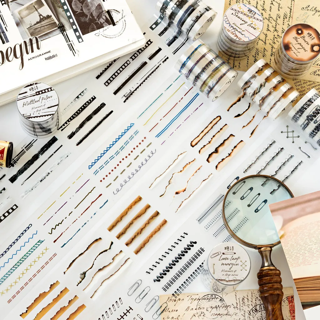50mm*2m PET Retro Long Decorative Line Tapes Stickers Masking Decorative Adhesive Material Sticker Label Scrapbooking