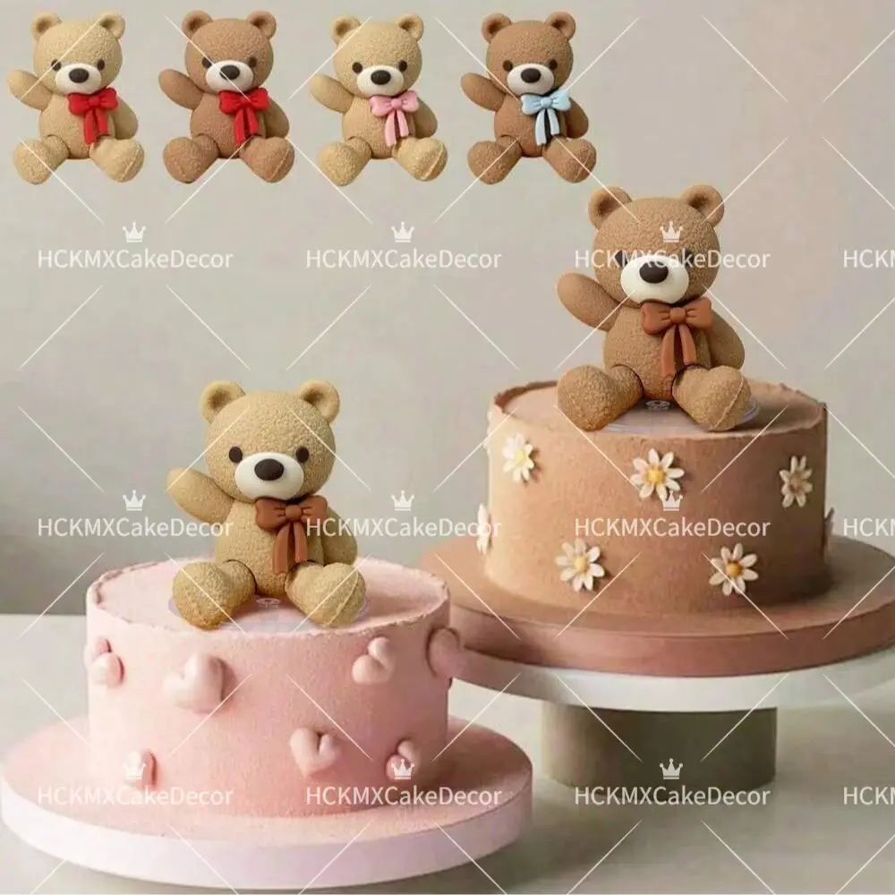 Niedlicher Teddybär-Kuchenaufsatz mit Fliege, Baby-Kuchendekoration für Kindergeburtstage und Gender-Reveal-Partys