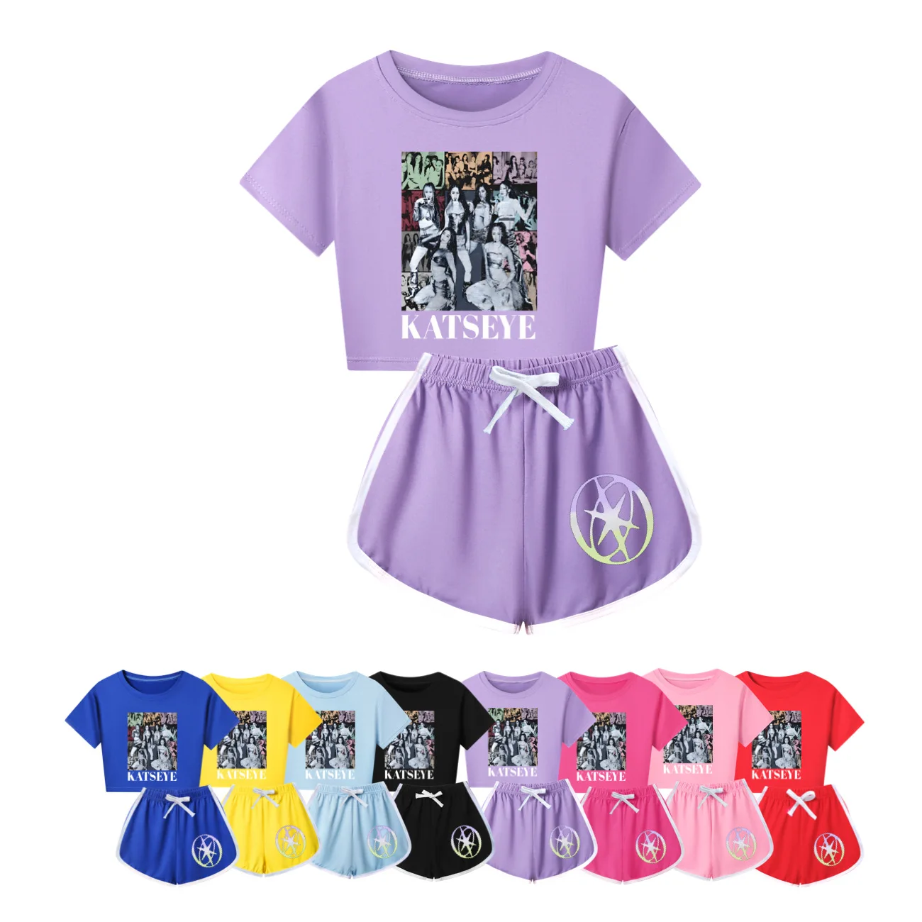 KATSEYE KPOP Pyjamas Kids Summer Fall Pajama Sets Baby Girls Short Sleeve Tops Shorts 2pcs Sets Children Loose Casual Sleepwear