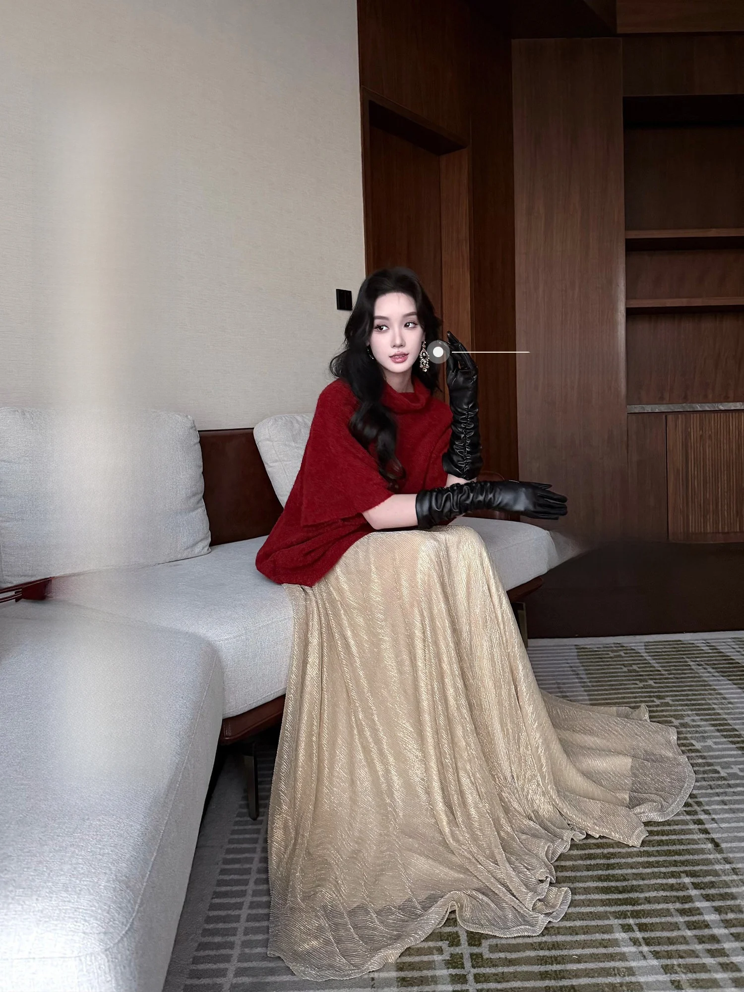 

Winter A-Line Skirt Women's Pleated Long Skirt Slimming Gold Fla Polyester Fiber Daily Wear Loose Fit Sle