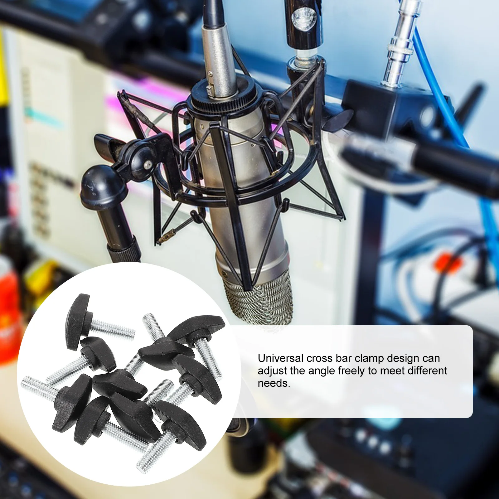 

10 Pcs Mic Stand Screws Black Durable PP Steel Microphone Clamp Adjust Angle Recording Vibration Free Sturdy Design