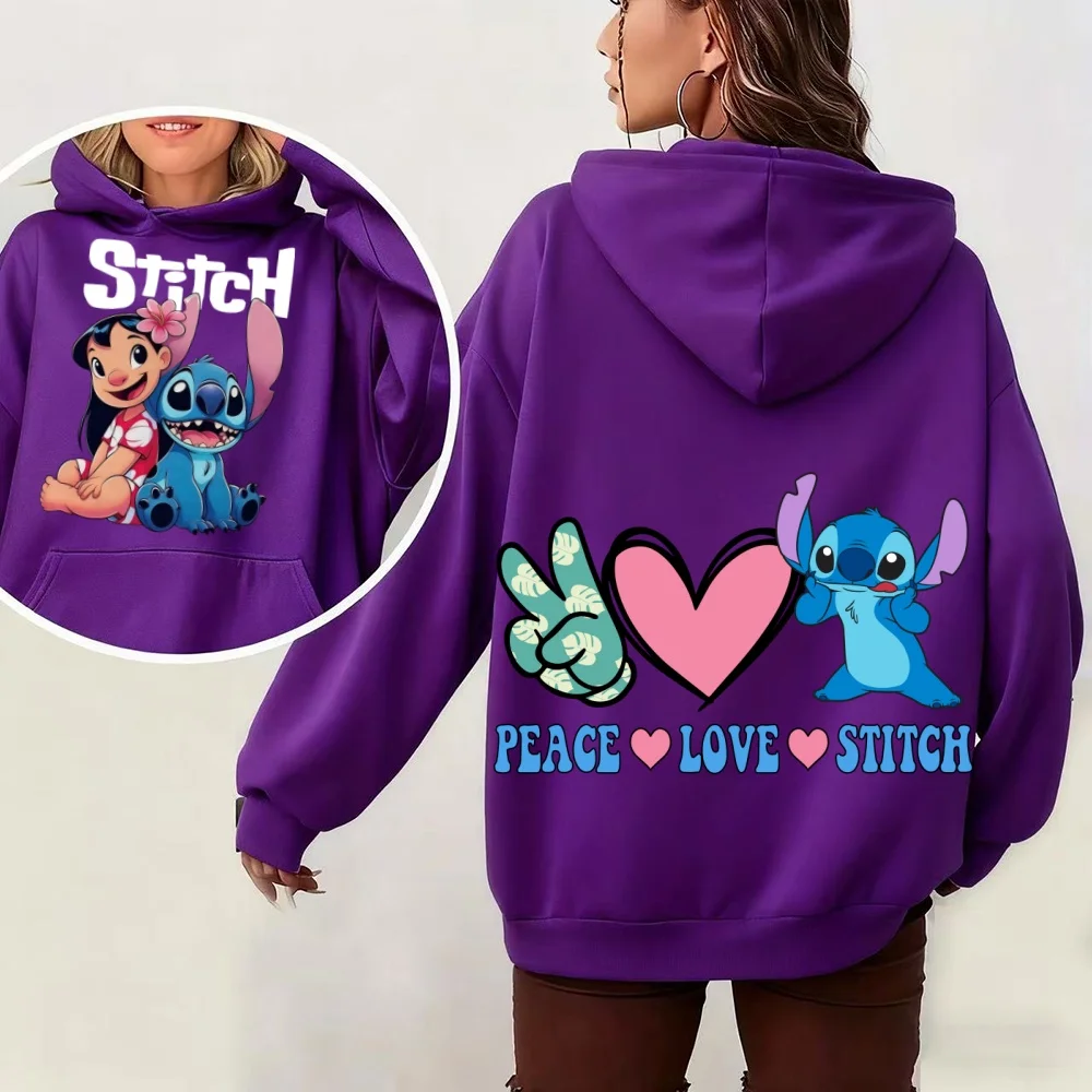 Disney Stitch damessweatshirt met capuchon herfst winter warme trui schattige cartoon print mode streetwear buitenactiviteiten