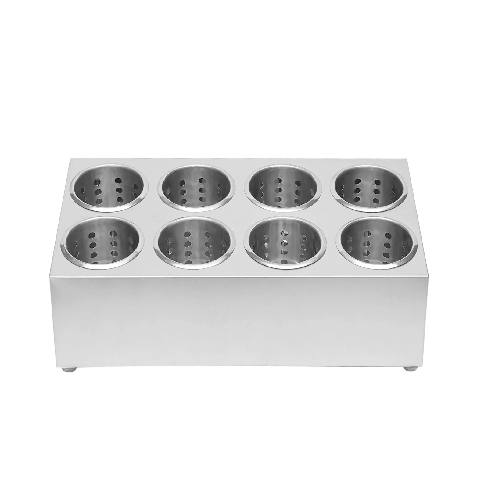Stainless Utensil Holder with 8 Compartmentalized Cylinders, Two-Tier Design, Large Capacity for Forks, Spoons, Knives