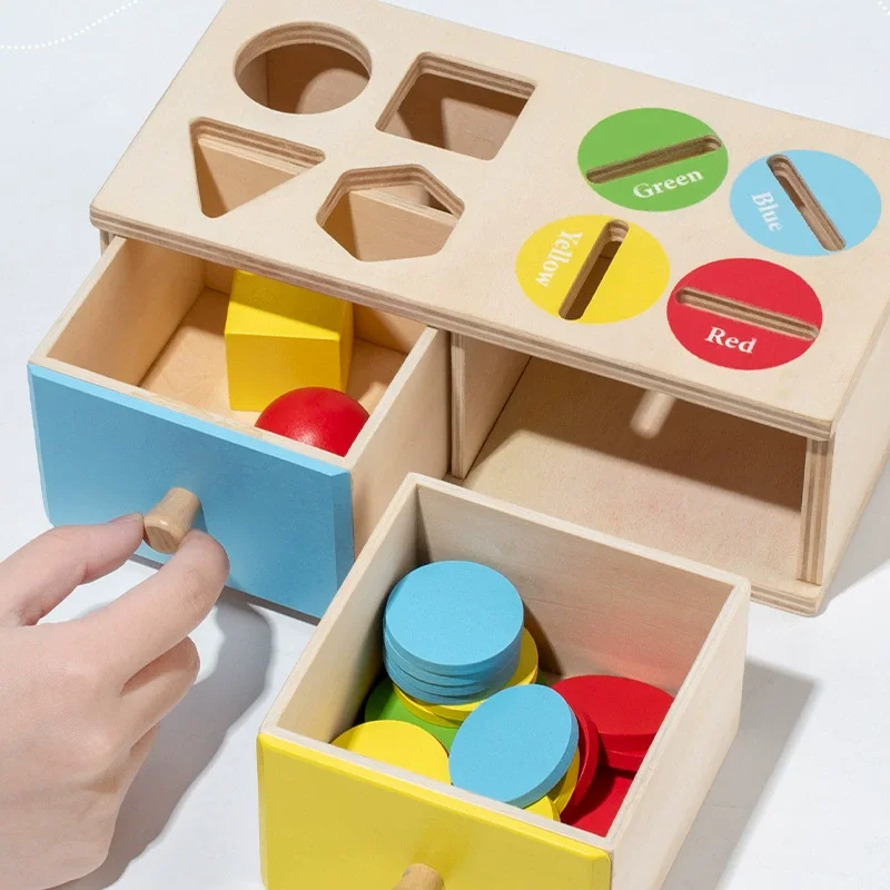 Montessori Coin Sorting Box - Colorful Shape Recognition Matching Puzzle Toy for Early Childhood Educational Wooden Teaching Aid