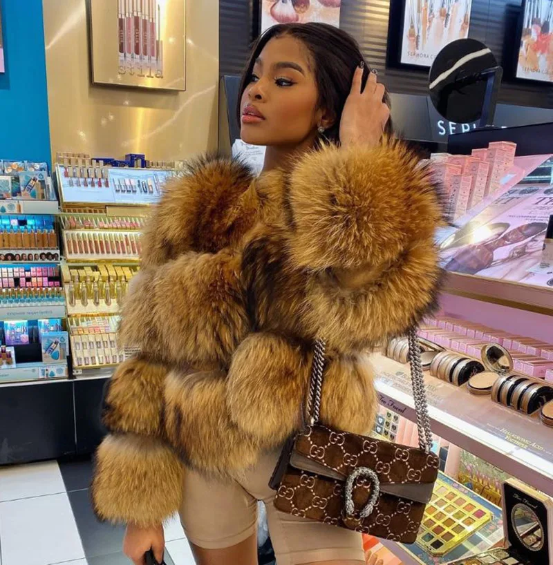 Abrigo de piel Natural de mapache Real para mujer, chaleco largo de zorro plateado, chaqueta cálida de lujo, Parkas con ropa de piel de cuero para