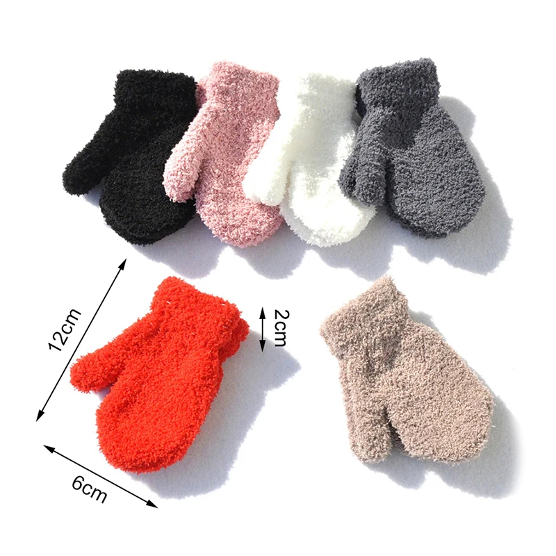 Warm Plush Thick Warm Baby Gloves Winter Plus Velvet Mittens Children Kid Coral Fleece Full Finger Gloves For 1-4Y Kids Gloves