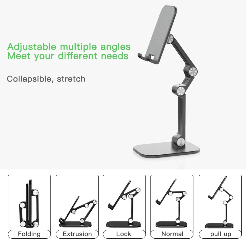 Adjustable In Height Phones Stand Three Sections Foldable Desk Mobile Phones Holder For iPhone iPad Tablet Desktop Phones Holder
