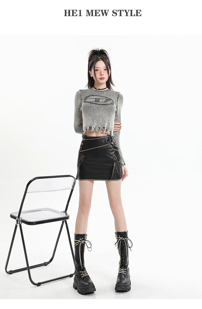 Leather Skirt Women's Solid Color Sexy Short Tassel Asymmetric Lace-up Type New High Waist Hip Skirt Slim Fit Fashion All-Match