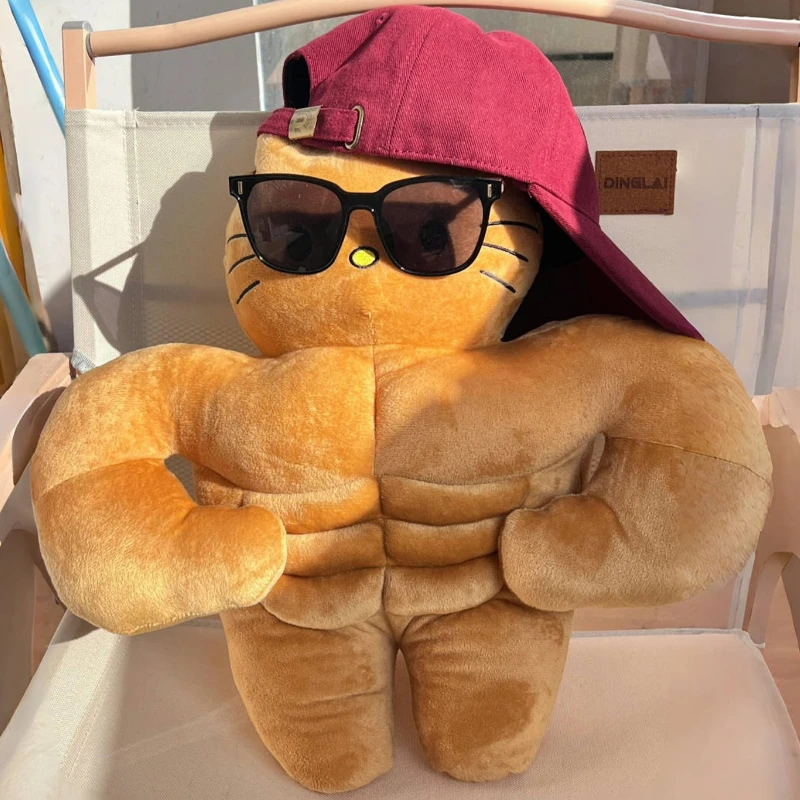 

Hot-selling Funny Muscle Shape HelloKitty Plush Toy Doll Creative Cartoon KT Stuffed Animals Plush Sleeping Pillow Doll Gifts
