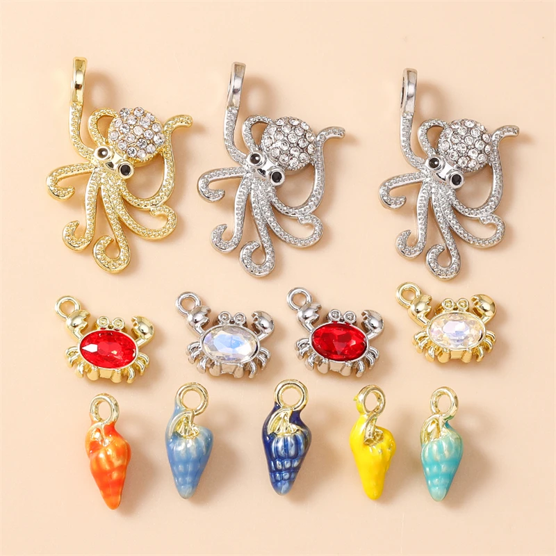5 Stück niedliche, bunte Metallanhänger in Form von Muscheln und Krabben zum Basteln von Ohrringen, Halsketten, Armbändern und anderen Schmuckstücken. – Detail 1