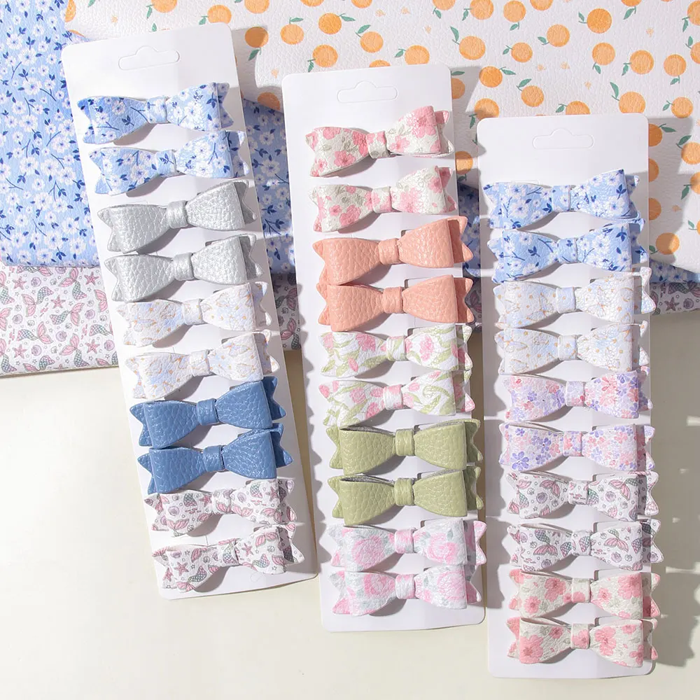 

10 шт./компл., новинка 2025 года, стильные заколки для волос ярких цветов из искусственной кожи с бантом для девочек, заколки для волос с фруктовым узором и цветами, детские аксессуары для волос с героями мультфильмов, подарок для детей