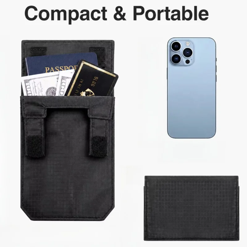 Belt Wallet Black Slim Mini Hidden Waist Pouch Anti Theft Hook and Loop Closure Unisex For Travel Passport Cash Storage