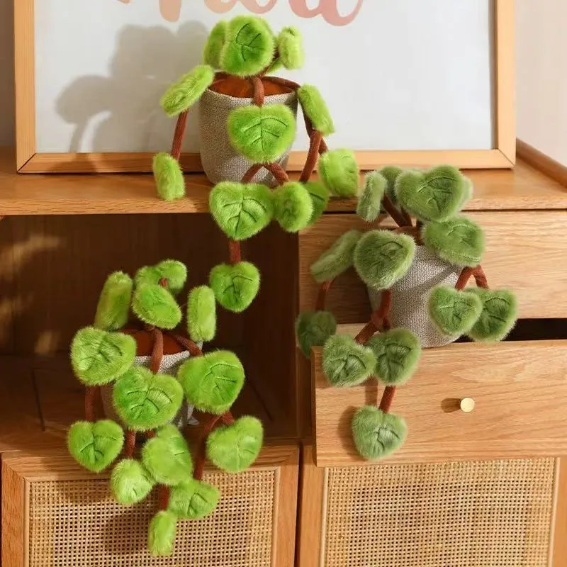 

Artificial Hanging Plant Plush Toy Soft Fluffy Stuffed Potted Green Vine Pothos‌ Doll Cute Home Decor Plushie for Bedroom