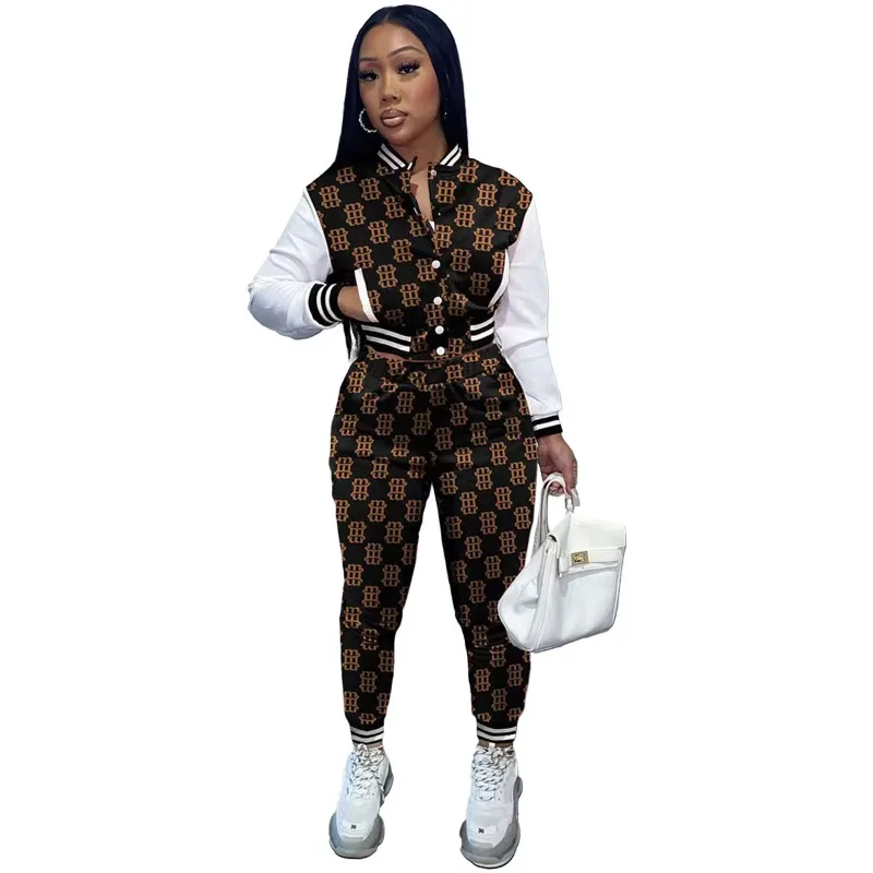Fashion Women Set Baseball Suit Winter Spring Printing Casual Tracksuit Women 2 Pieces Set Sports Sweatshirts Sweatpants Outfits