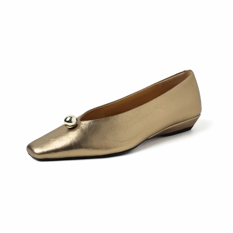 

Woman Shoes Slip On Footwear Square Toe Golden Flats European Style Mules Bowtie Trendy Silver Mullers Ladies Simple Shoes