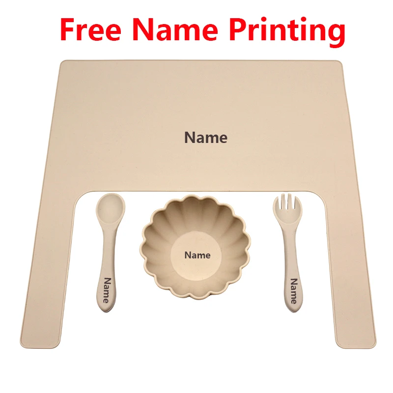 

Free Name Printing Children's Tableware Bowl Fork Spoon Placemat Silicone Material Boy Girl Gift