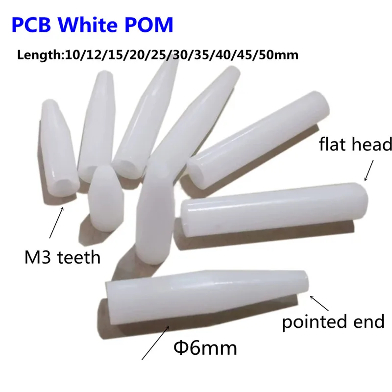 50 Teile/paket 6x10/15/20/25/30/35/40/45/50mm Spitze PCB Test Vorrichtung Teile Bord POM Druck Stange Weiß – Detail 1