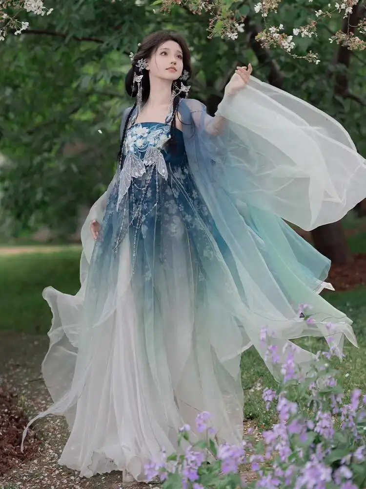 Nuevo Fiesta carnaval Halloween Cos Cosplay Lily Hanfu falda de moda para mujer camisa de manga grande mejorar el bordado de la industria pesada