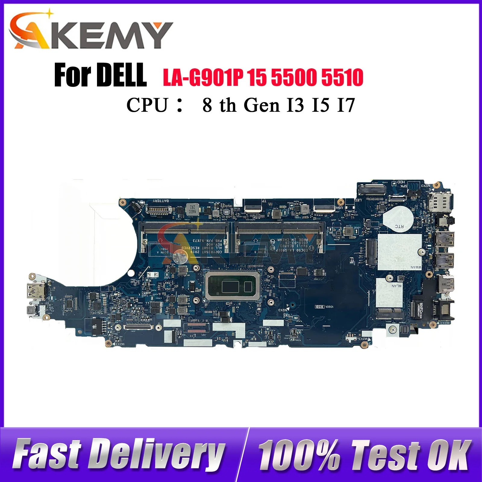 

For DELL Latitude 5500 Laptop Motherboard LA-G901P with i3 i5 i7 CPU EDC50 CN-0J16NW 09T2PH 0TW56W 100% Fully Tested