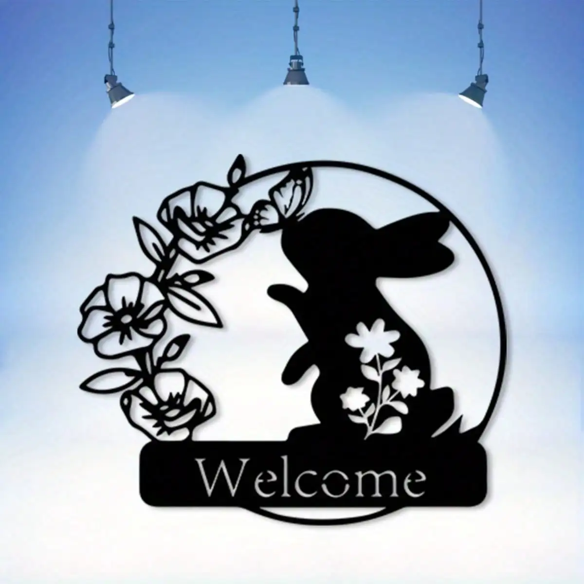Cute Rabbit Iron Wall Art Bunny Statue Metal Mural Teen Room Christmas Holiday Decor Enthusiast Gift Rustproof Ornament