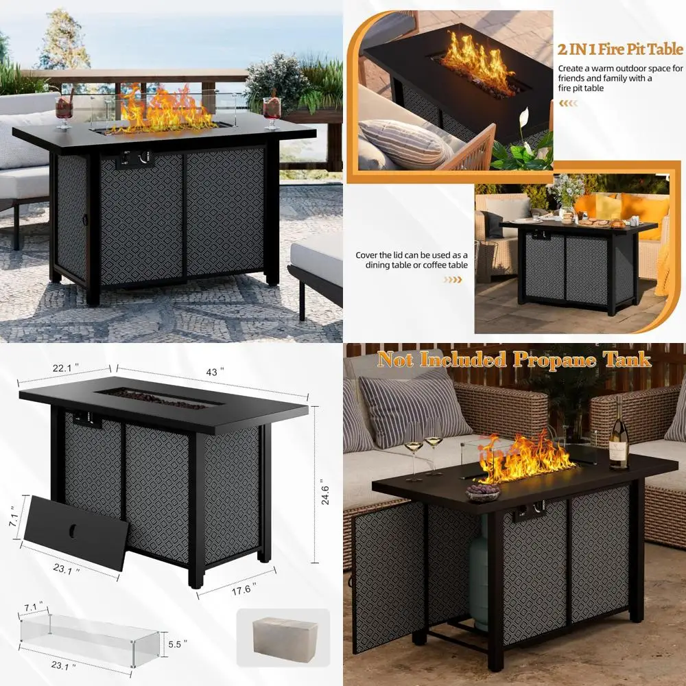 

Стол Meilocar Outdoor Fire Pit, 50 000 БТЕ, 43-дюймовый прямоугольный стол с дождевиком, крышкой и лавовыми камнями