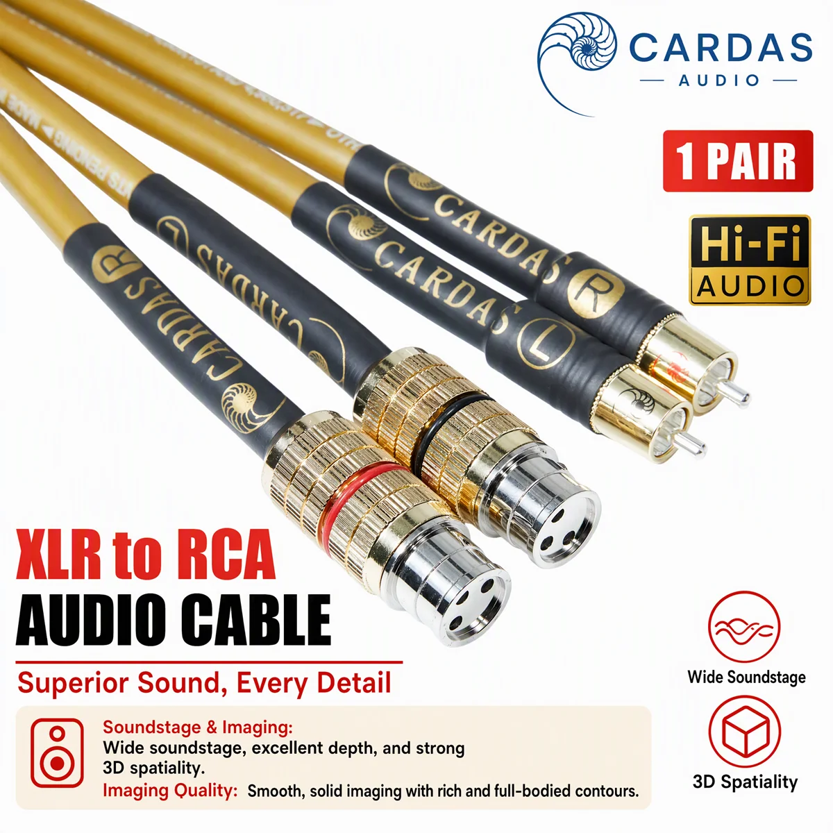 CARDAS 5-Core HiFi Audio Interconnect Cable, RCA Male to XLR Female Audiophile Signal Wire, for DAC CD Player Amplifier