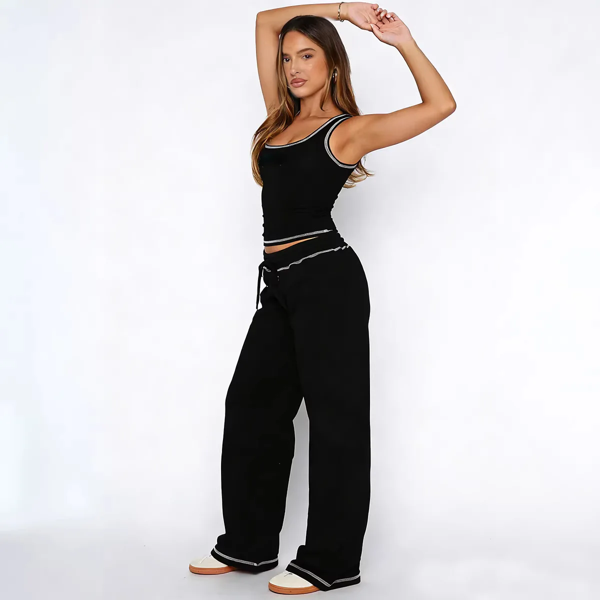 Customized LOGO women's new women's vest fashion casual sports wide-leg pants two-piece set