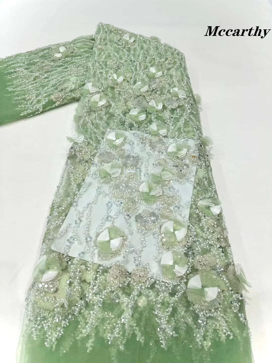 

African 3D Bead Lace Fabric 2024 High Quality French Mesh Lace Fabric Groom Nigerian Sequins Lace Fabrics For Wedding Dress