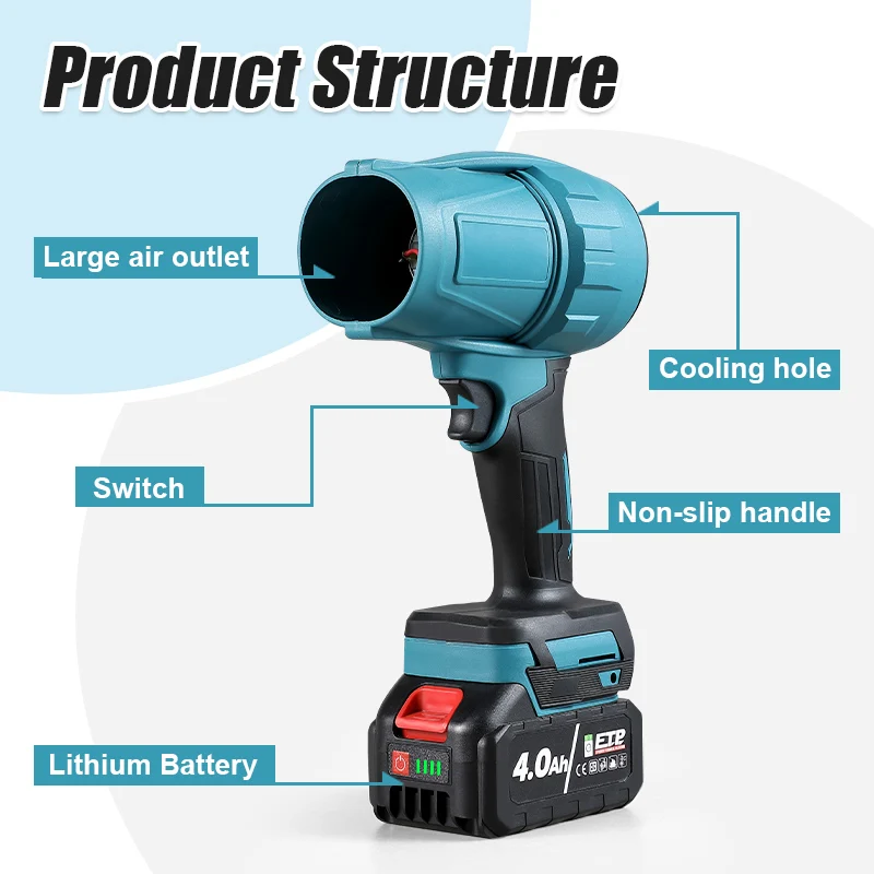 전기 터보 송풍기 제트 선풍기, 무선 폭력 자동차 건조기, 마키타 18V 배터리용 핸드헬드 먼지 블로잉 도구, 1500W, 21V, 200 M/S