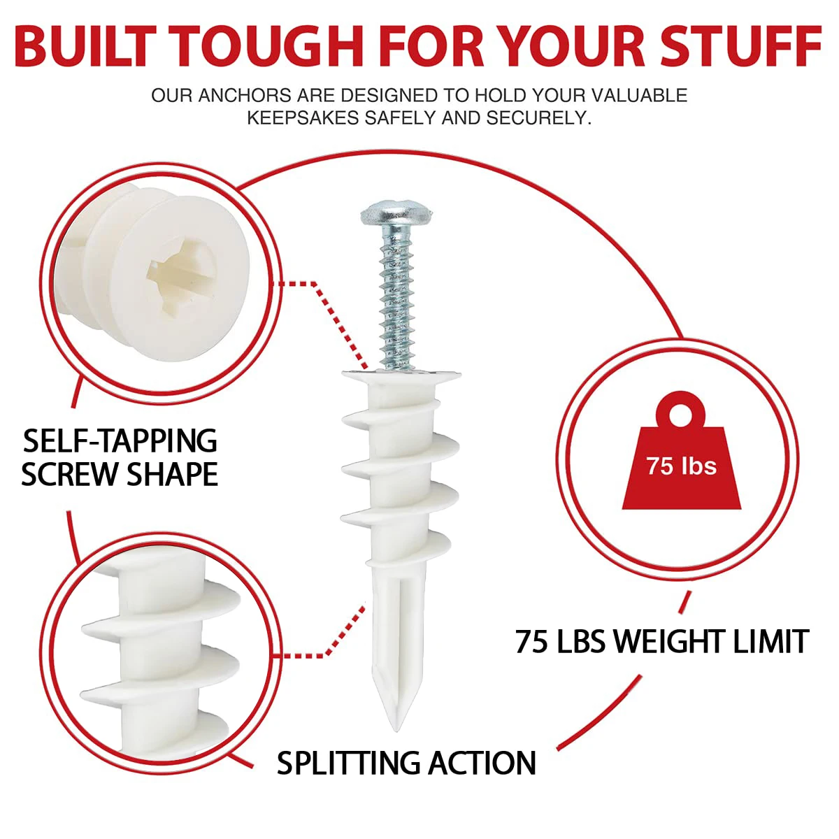 ชุดสมอผนังแห้งพลาสติก VKKM ดีไซน์การเจาะด้วยตนเอง ไนลอนเสริมความสามารถในการรับน้ําหนักได้ดีเยี่ยม