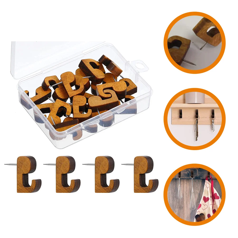 20 Pcs Wooden Thumbtacks Multi Function Hooks Office Desk Accessories Decorative Brown Simple Design Practical Use Map Markers