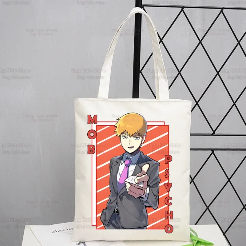 Mob Psycho 100 Canvas Shoulder Tote Bag Women Shigeo Kageyama Handbags Eco Reusable One Anime Manga Shopping Bag Ulzzang Bags